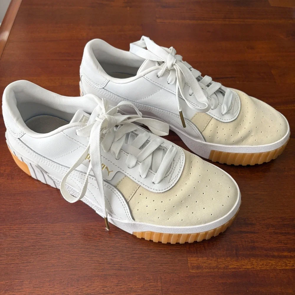 Puma Cali Exotic White Women's Leather Sneakers Shoes 9.5